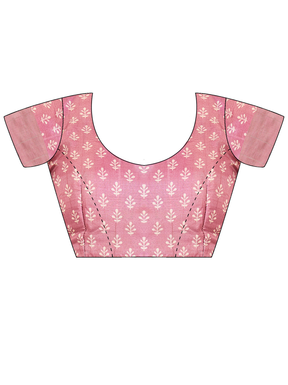 Unstitched pink satin silk blouse piece with ethnic motif design