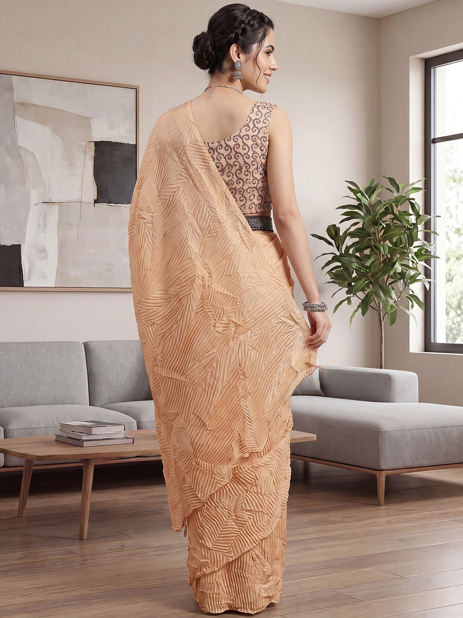 Cream Georgette saree – detail view 1