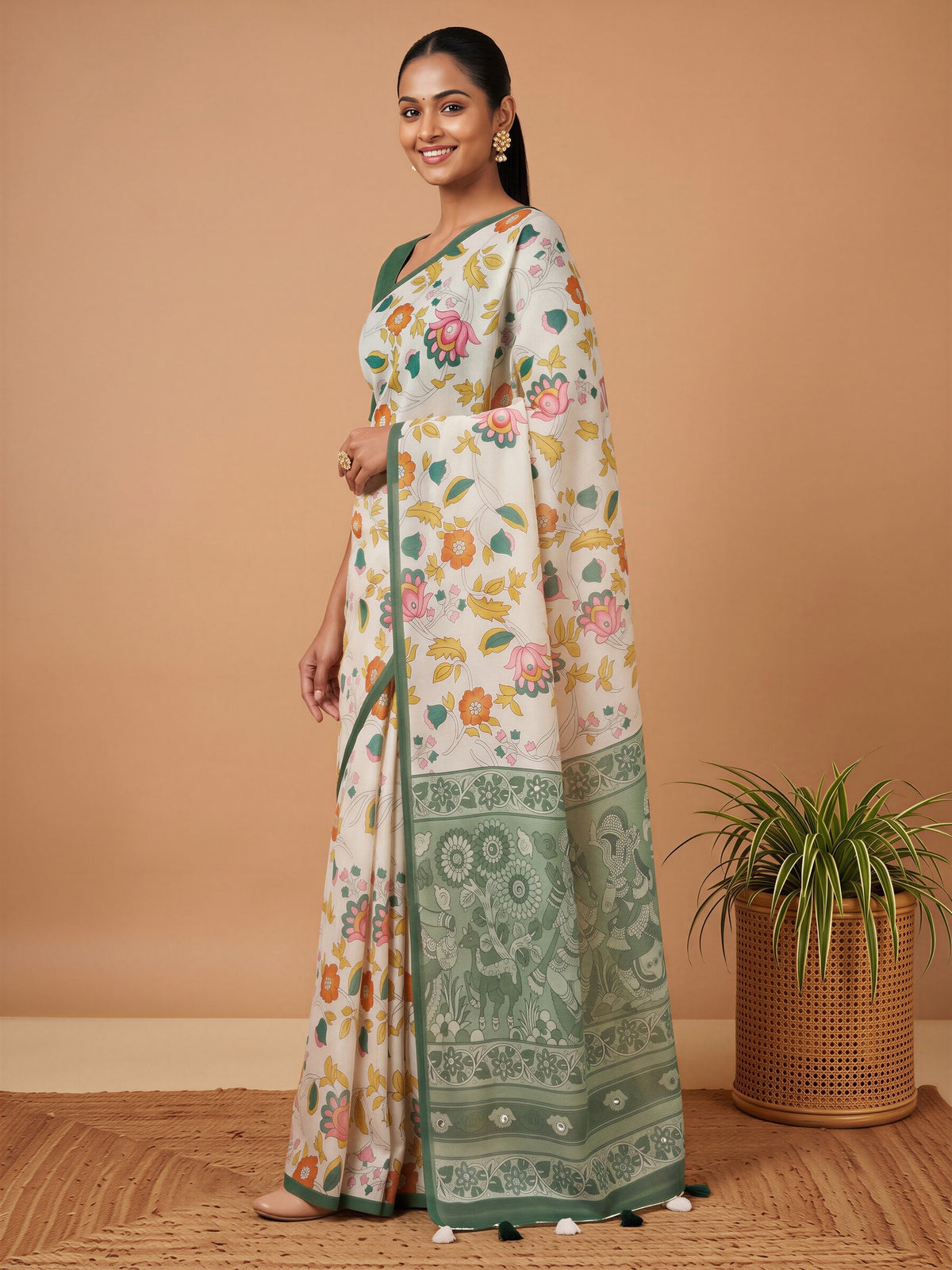 Off White Linen Blend saree – detail view 2