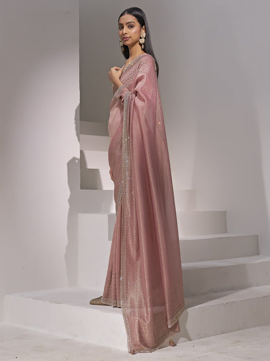Pink pure silk saree view 1