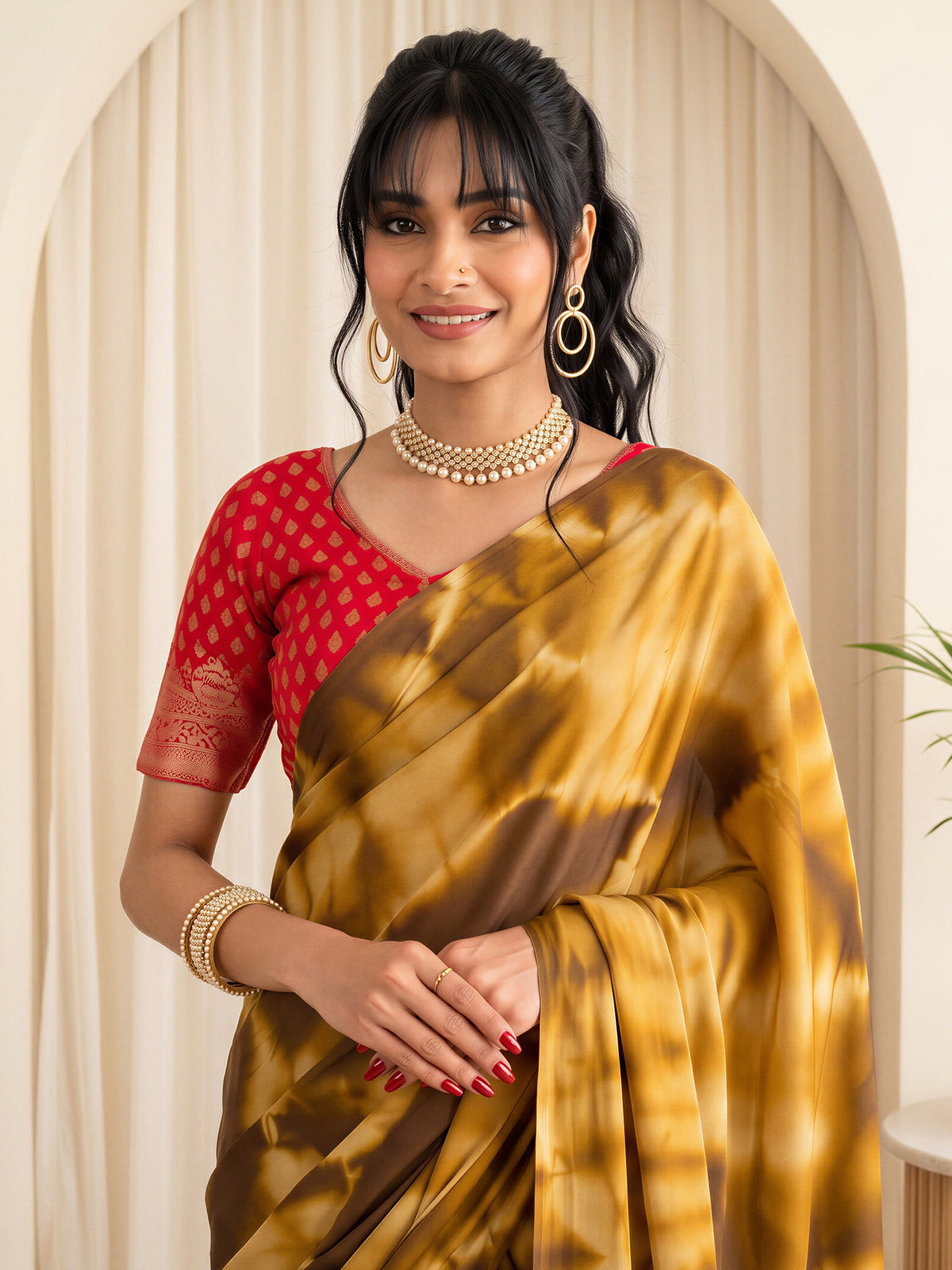 Brown Satin Silk saree – detail view 4