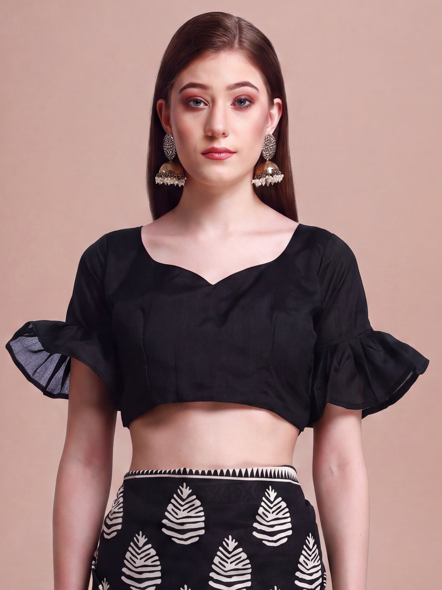 Unstitched black bhagalpuri silk blouse piece with solid design