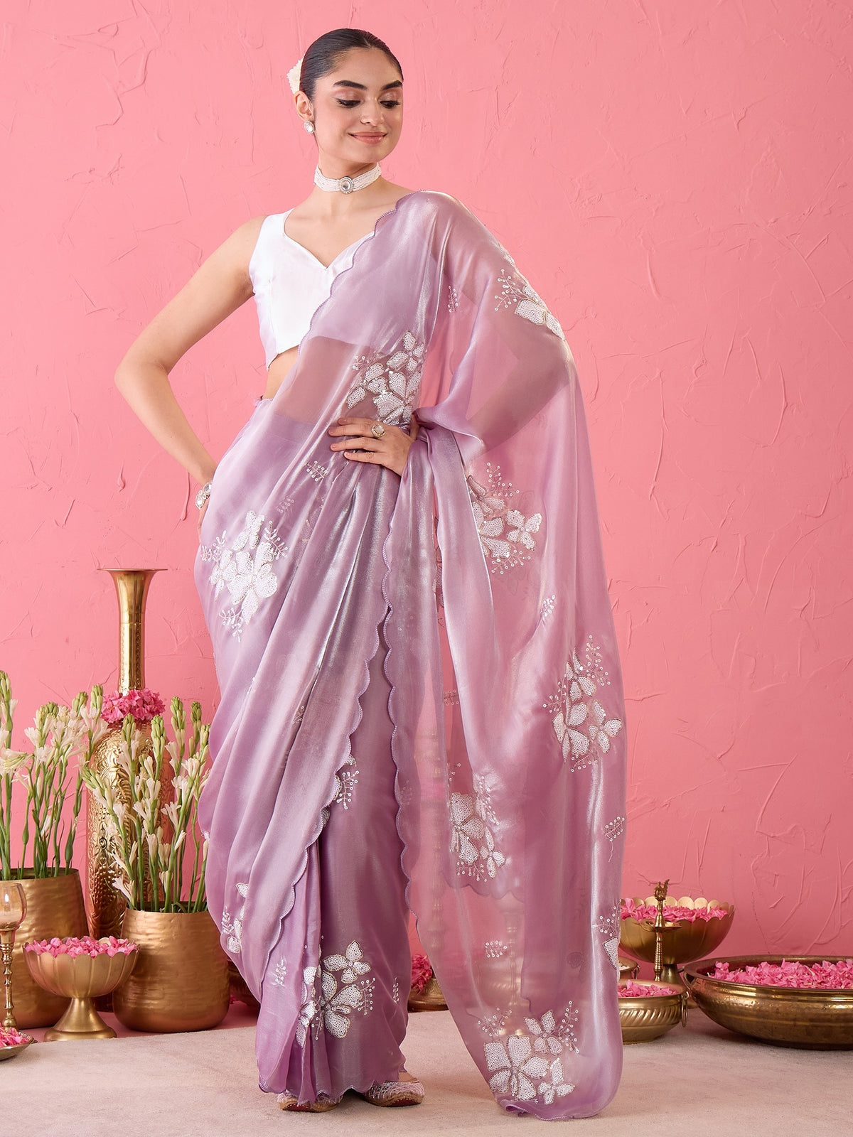 Lavender Organza saree – detail view 2