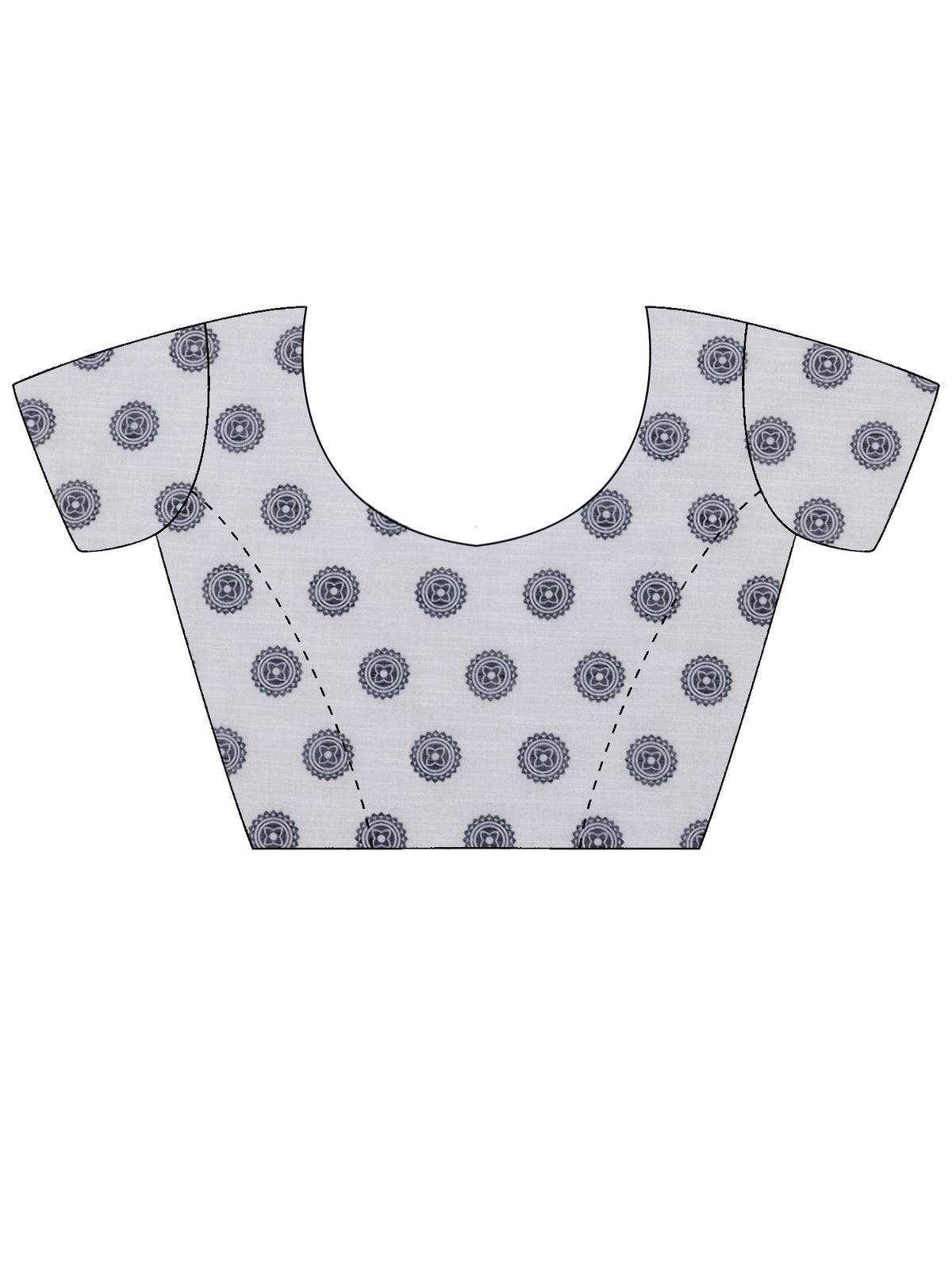 Unstitched white cotton blend blouse piece with block prints design