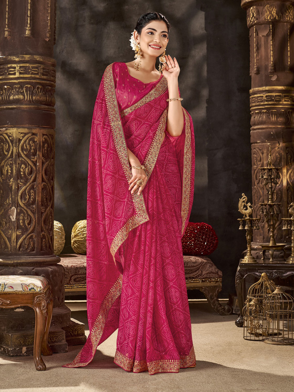 Pink Chiffon saree – detail view 1