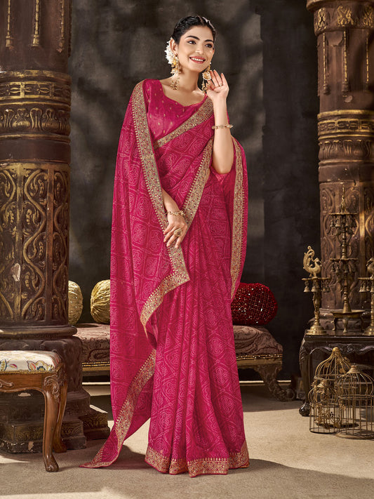 Pink Chiffon saree – detail view 1