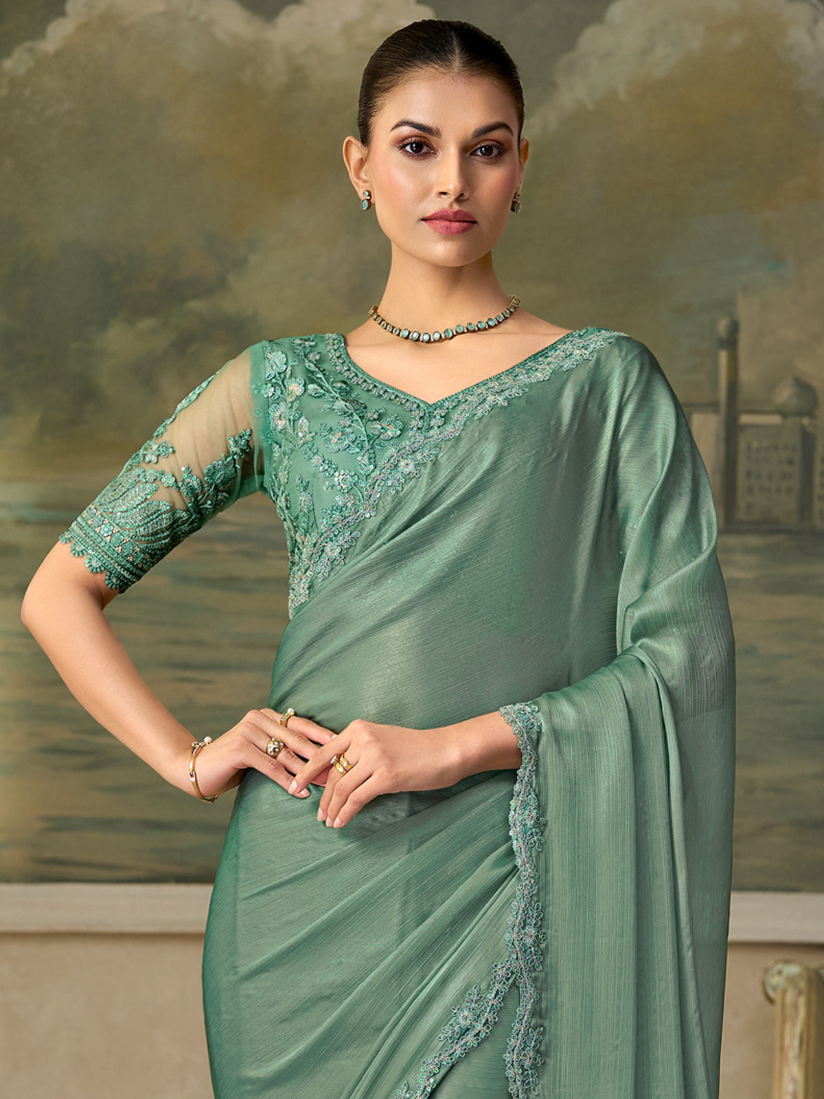 Light Blue Chiffon saree – detail view 2