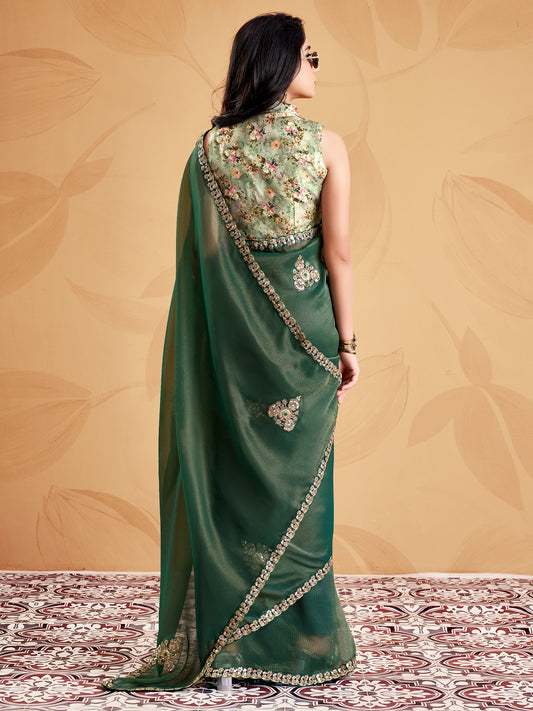 Green Tissue saree – detail view 1