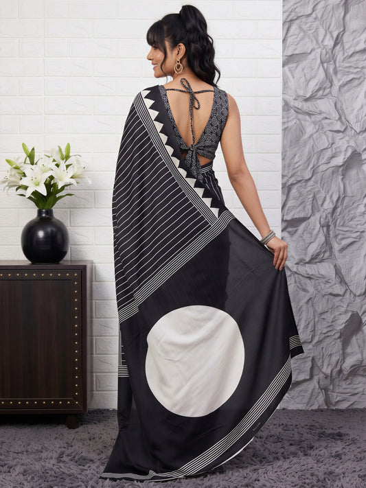 Black Satin saree – detail view 1
