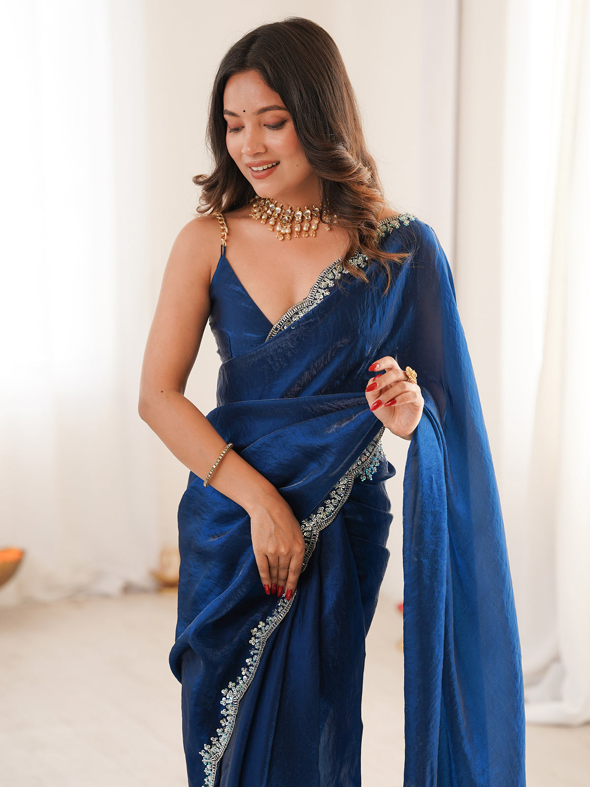 Navy Blue Silk Blend saree – detail view 3