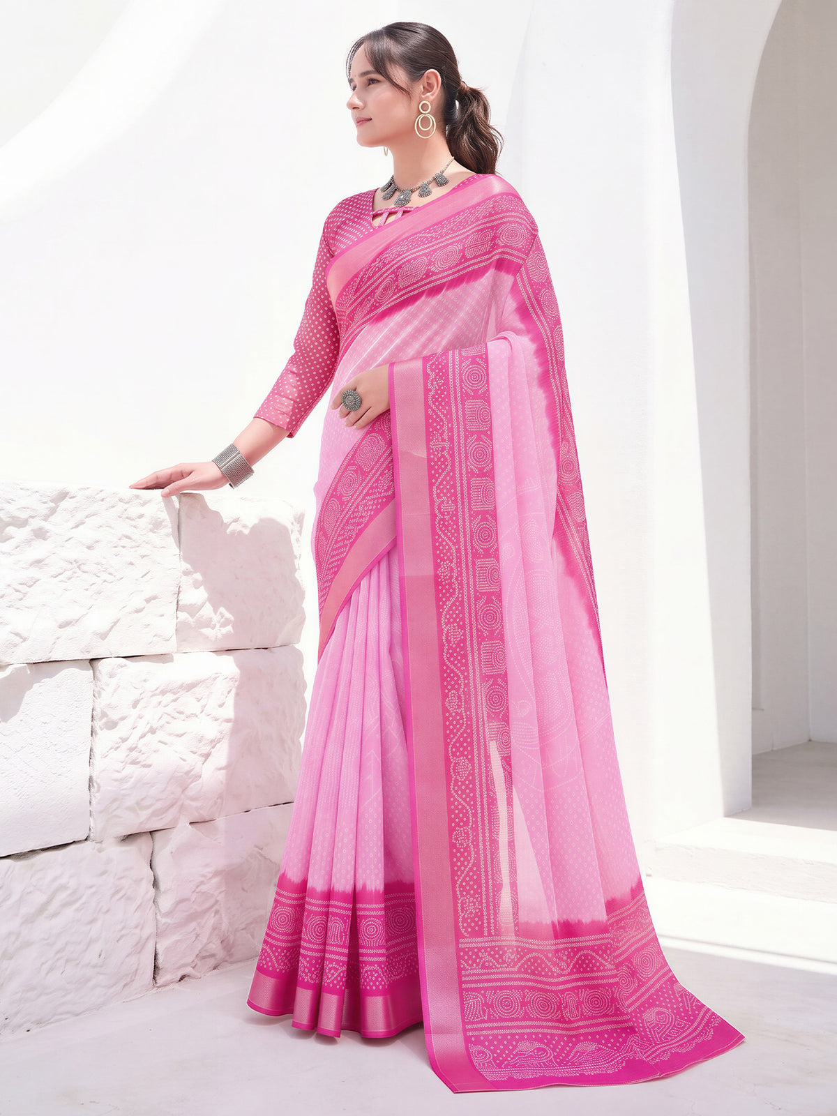 Pink Cotton Linen saree – detail view 2