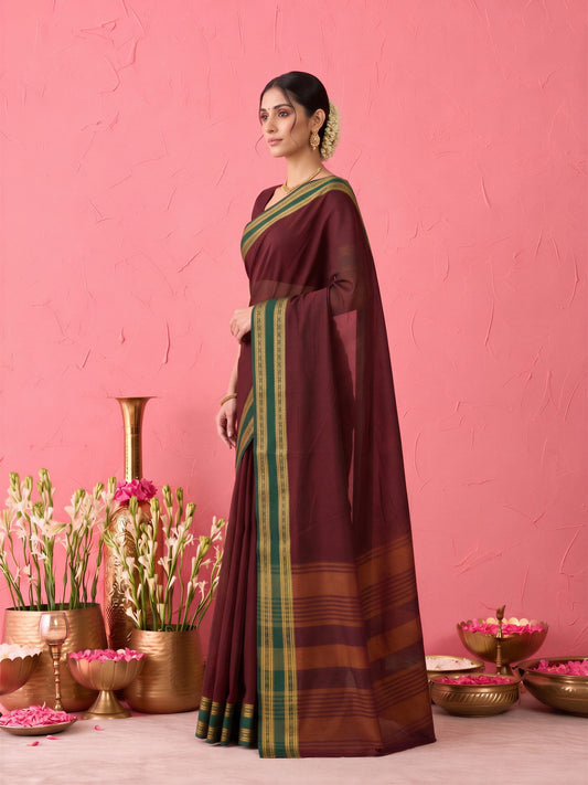 Maroon cotton blend saree view 1