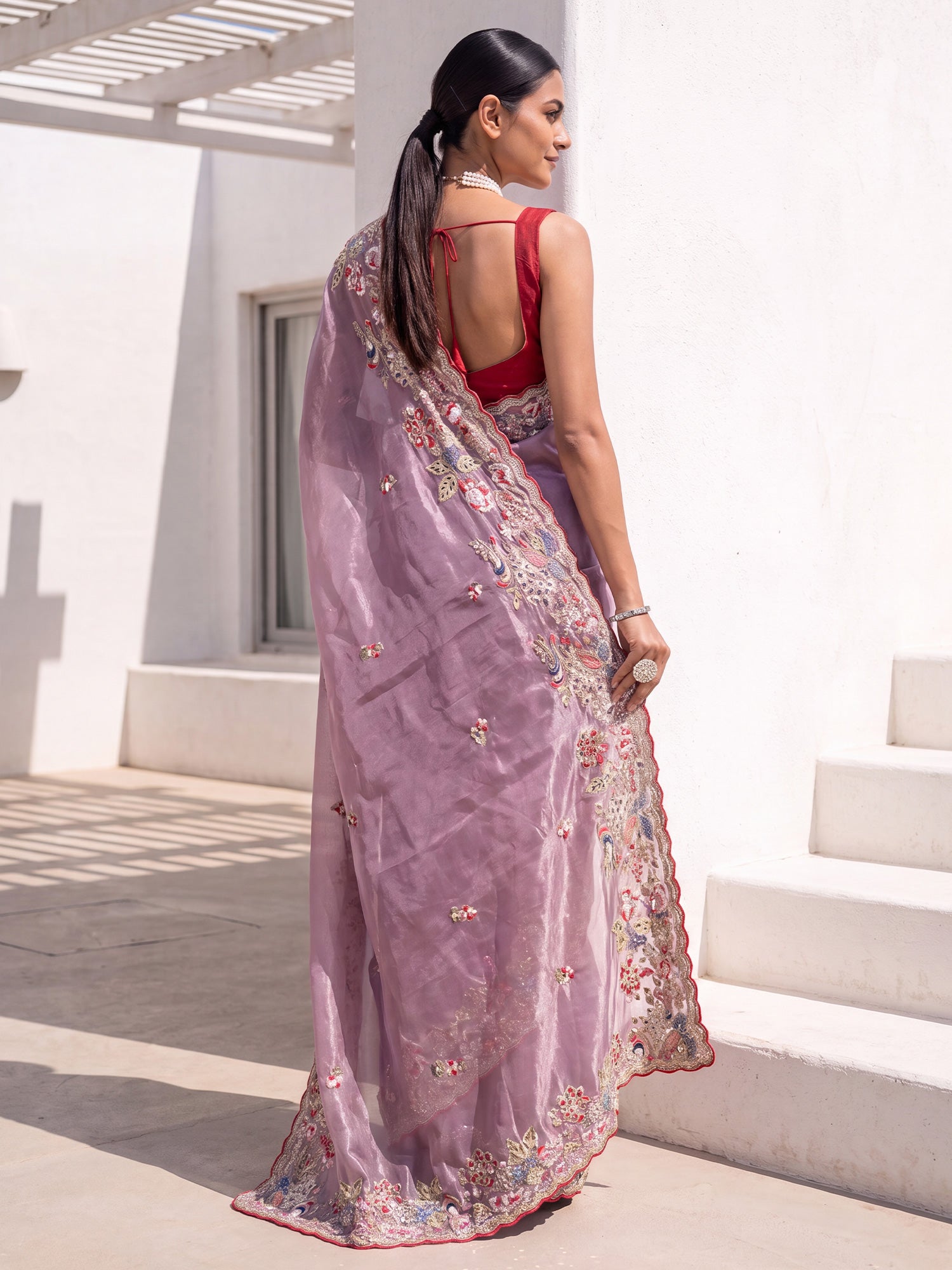 Purple Organza saree – detail view 1