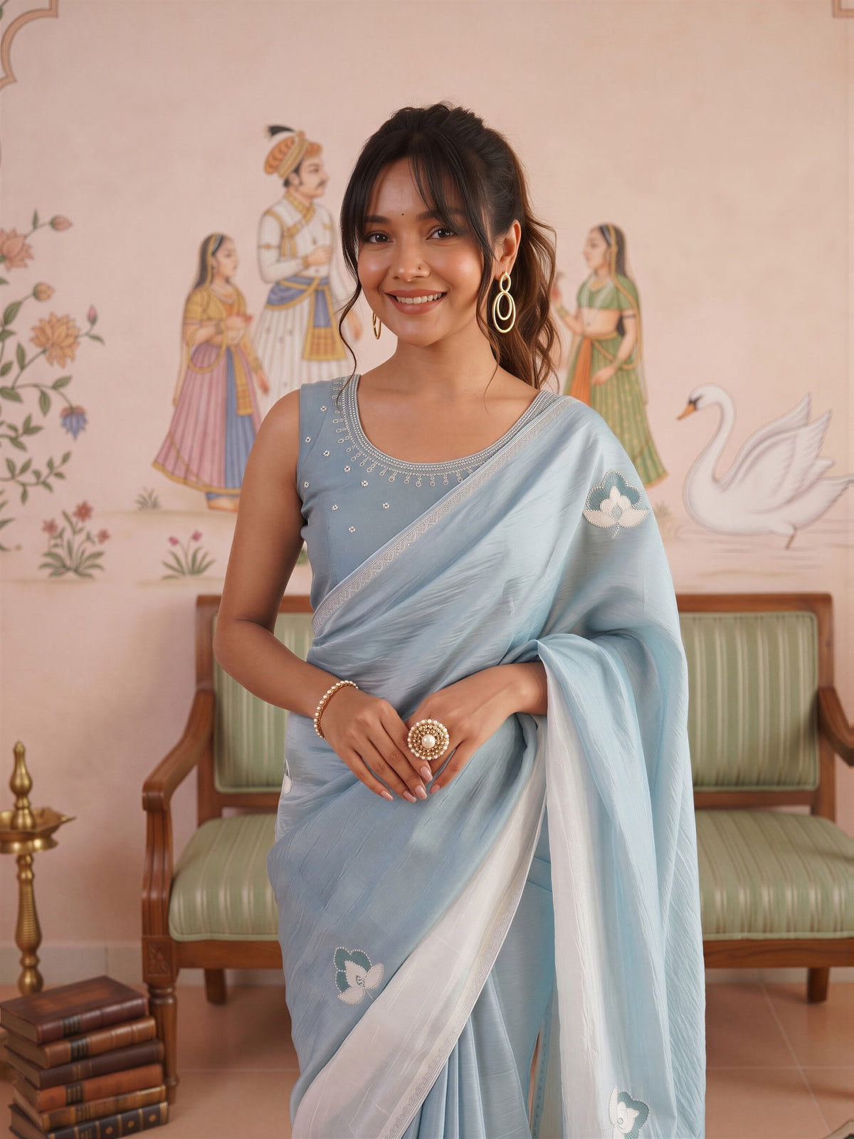 Light Blue Paper Silk saree – detail view 4