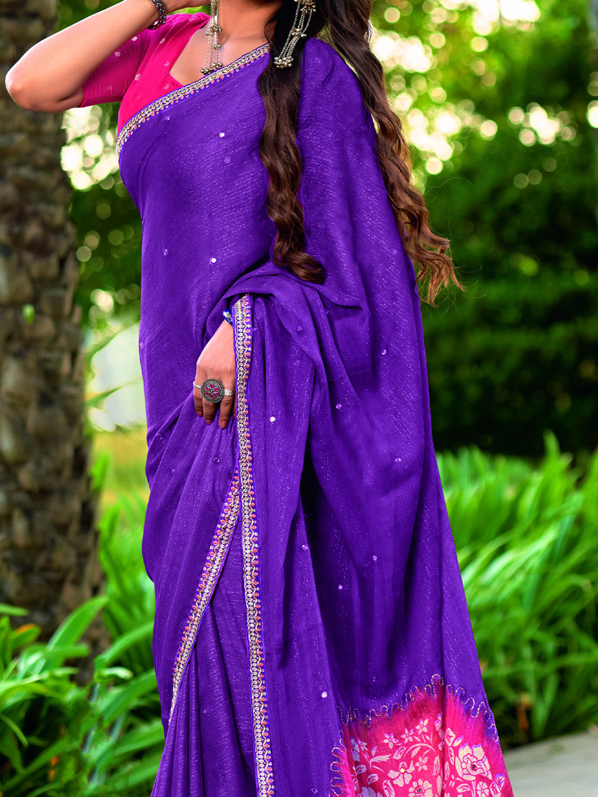 Purple chiffon saree view 3
