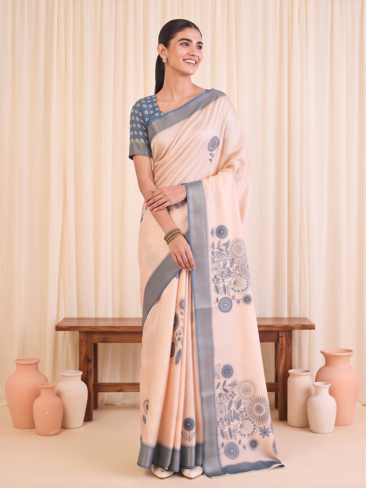 White Satin Silk saree – detail view 3