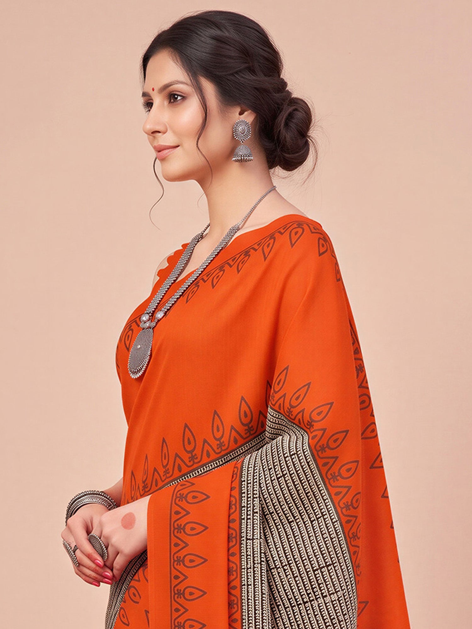 Orange Bhagalpuri Silk saree – detail view 4