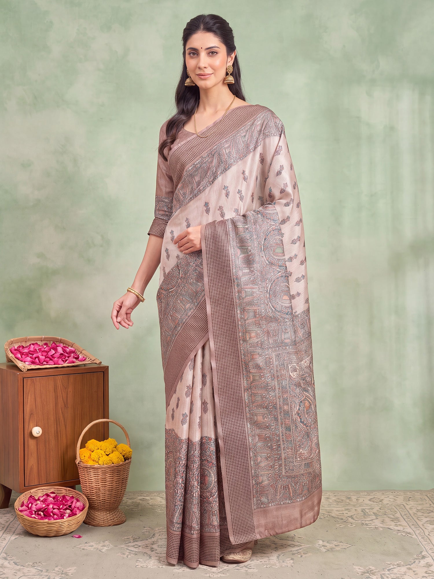 Beige Manipuri Silk saree – detail view 4