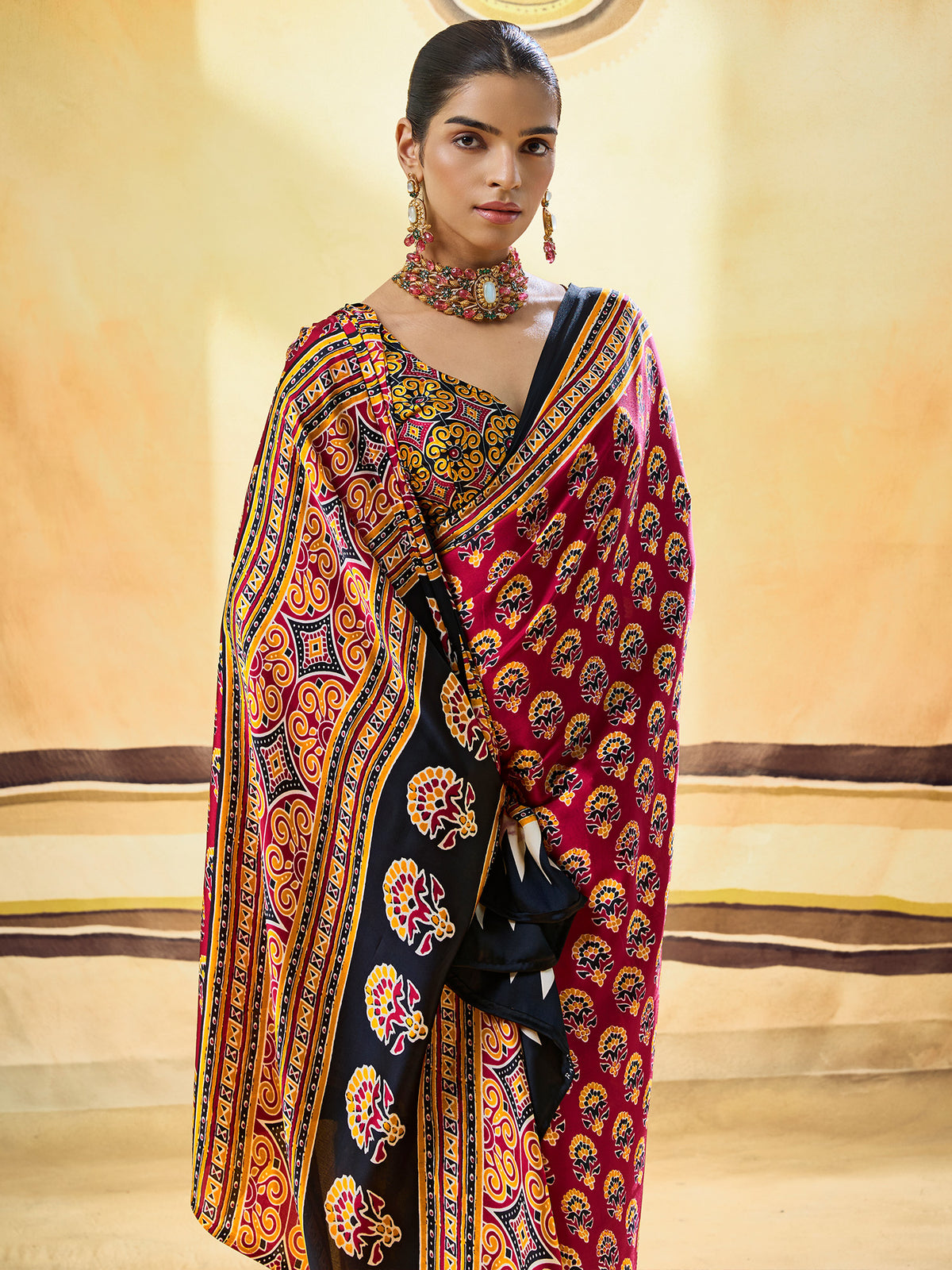 Maroon Satin saree – detail view 3