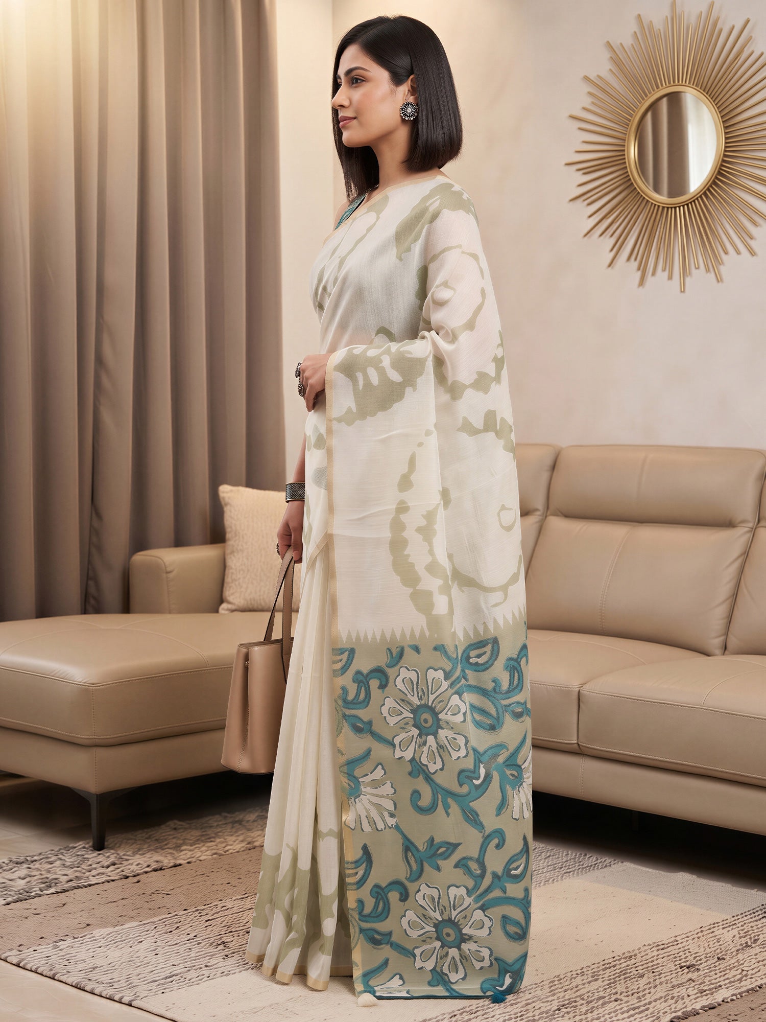 White Cotton Blend saree – detail view 2