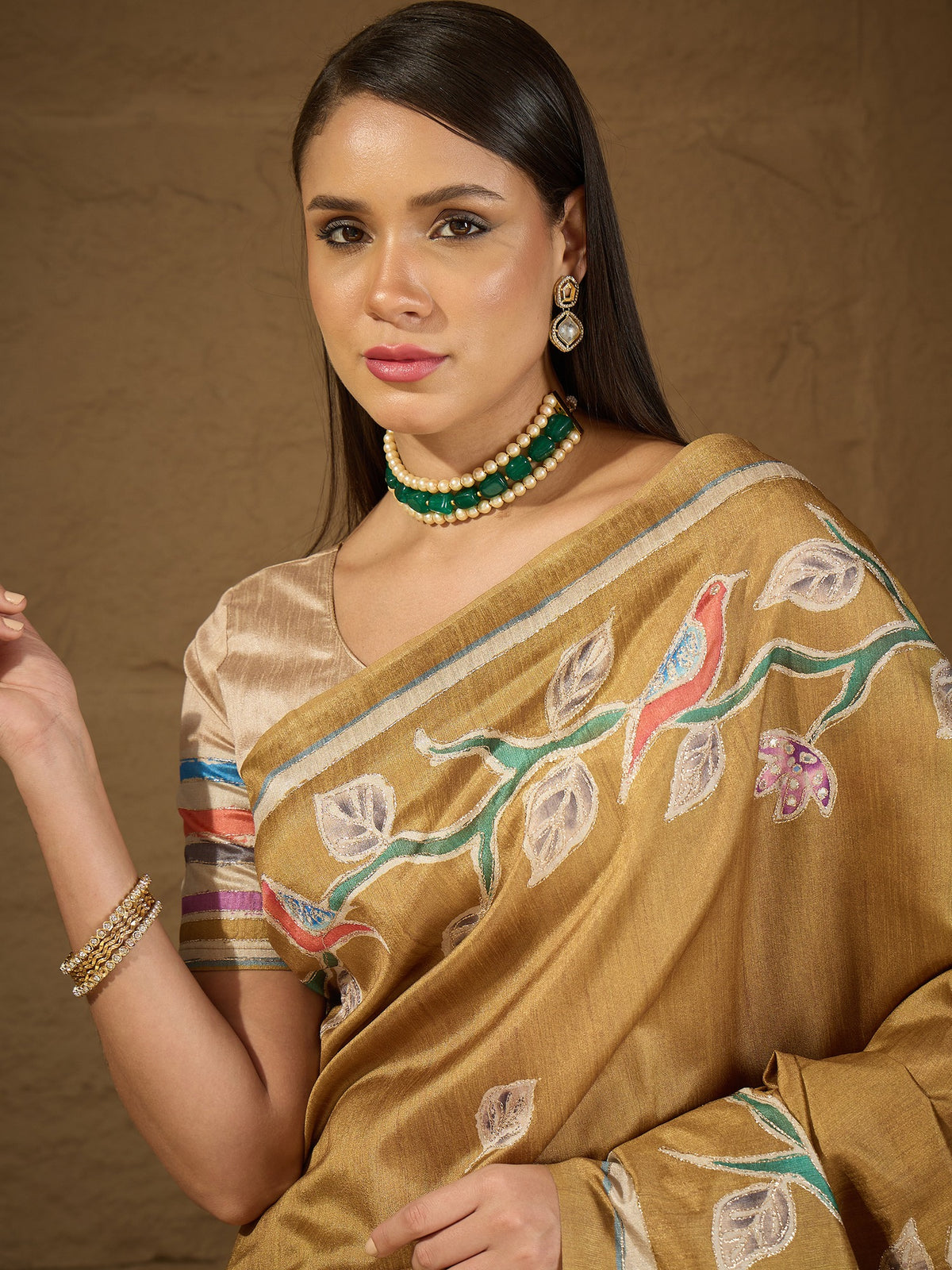 Mustard art silk saree view 6