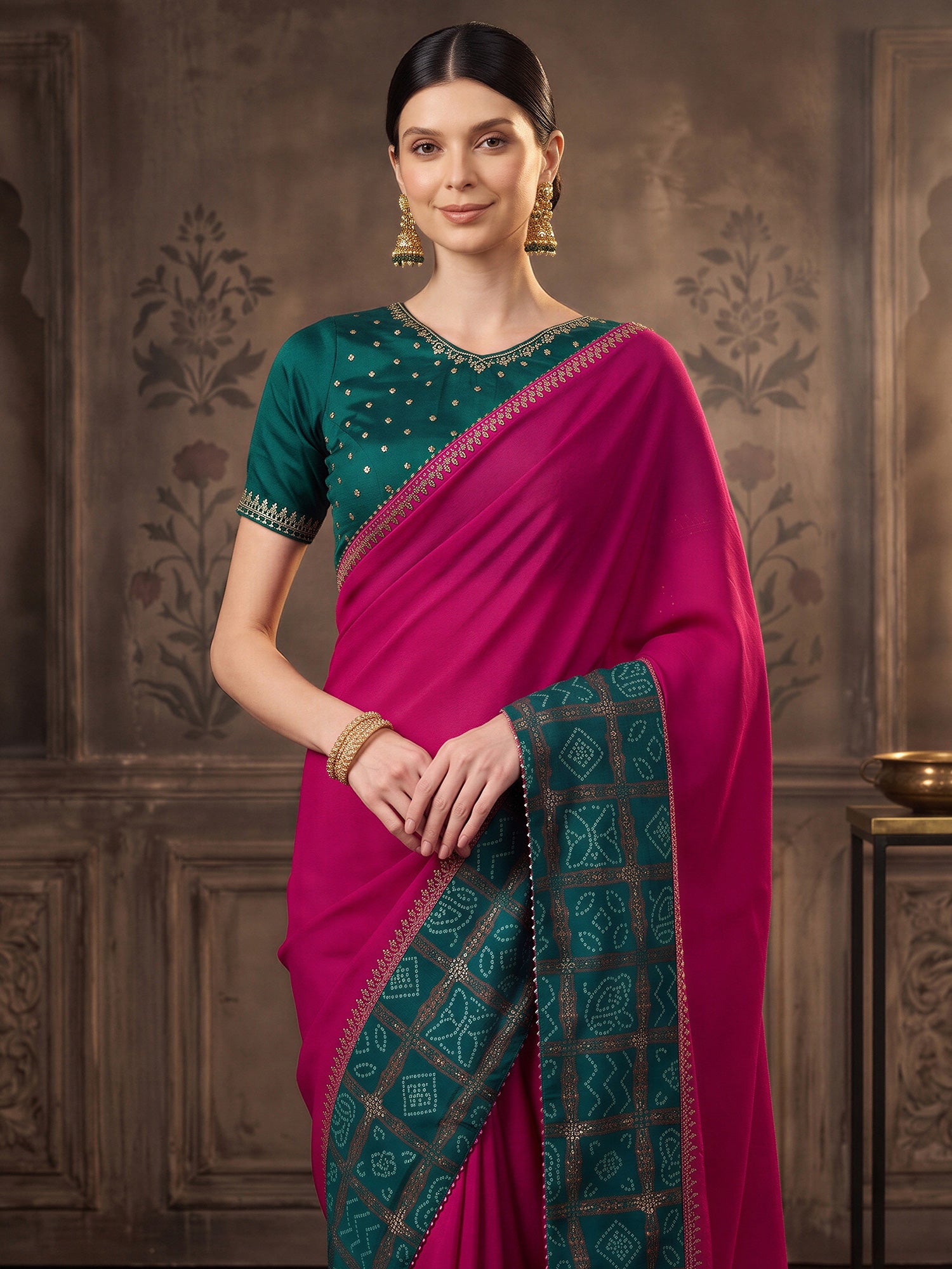Magenta Vichitra Silk saree – detail view 4