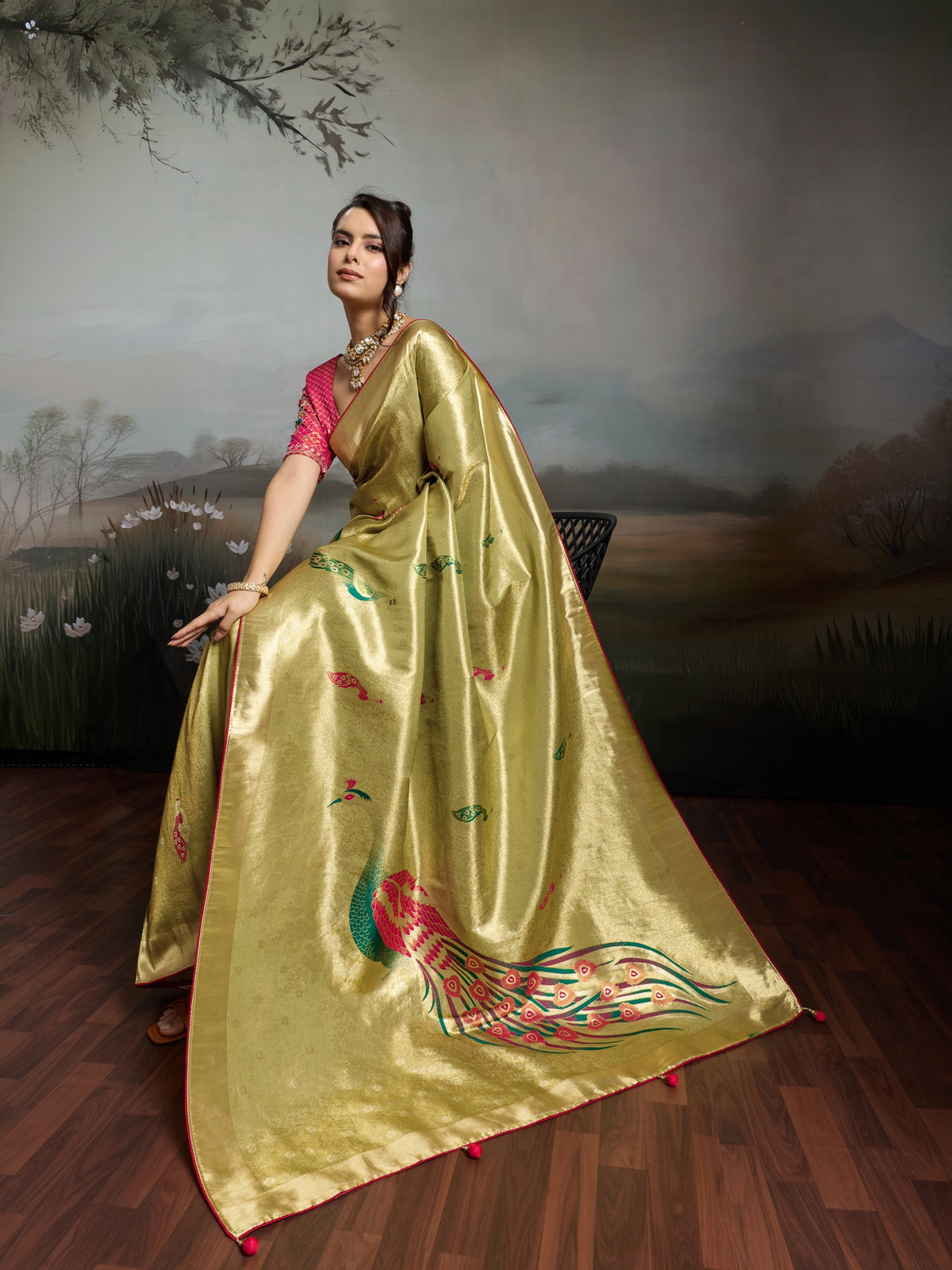 Lime Green Banarasi Silk saree – detail view 3