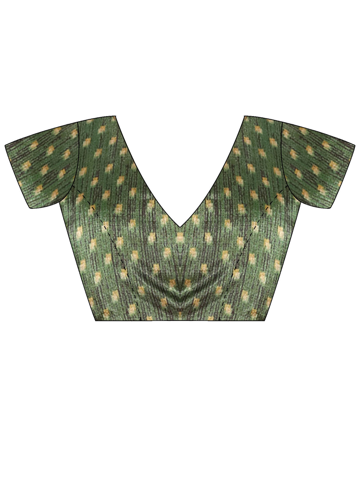 Unstitched green cotton blend blouse piece with ethnic motif design