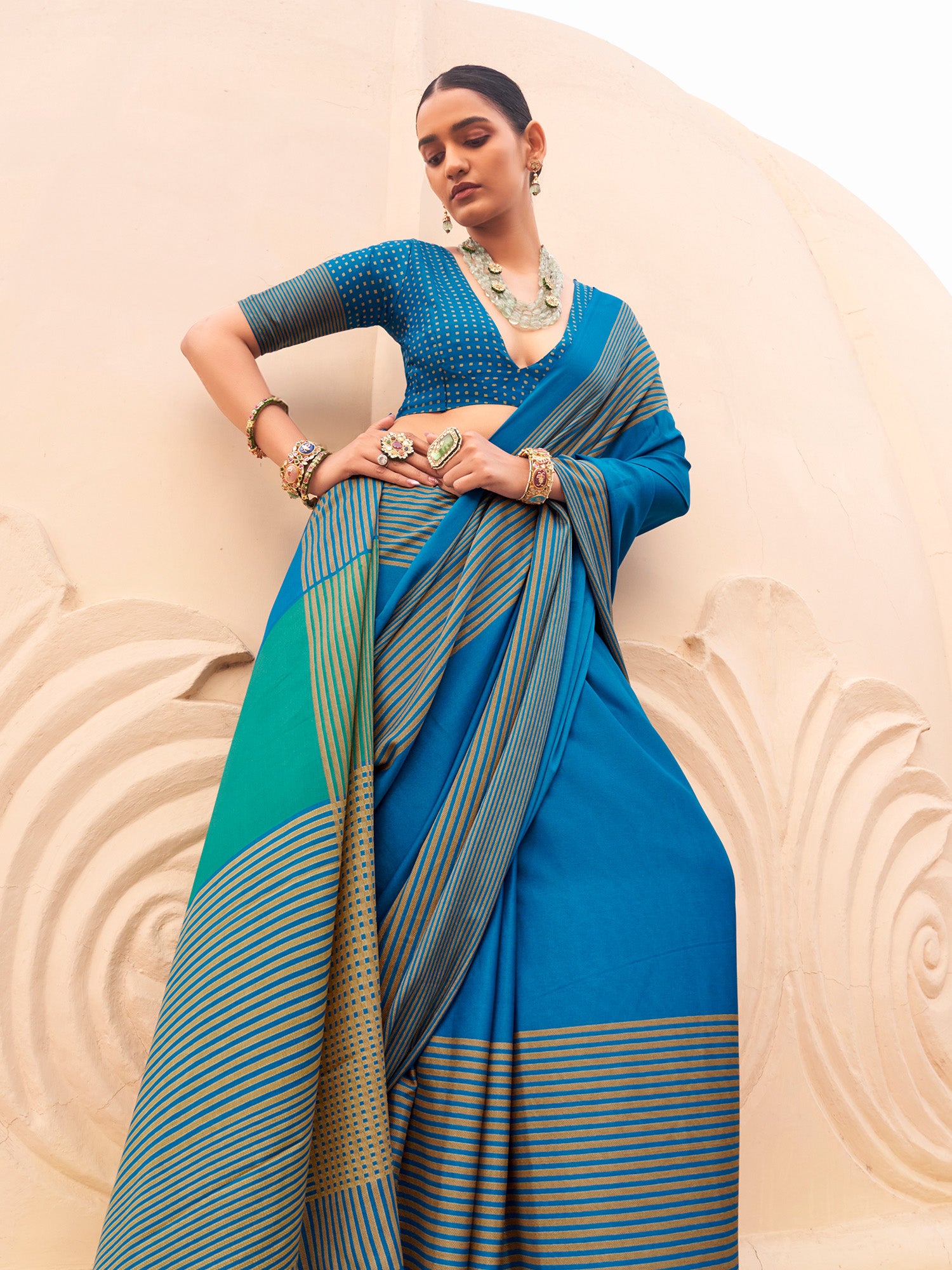 Teal Blue Silk Blend saree – detail view 1