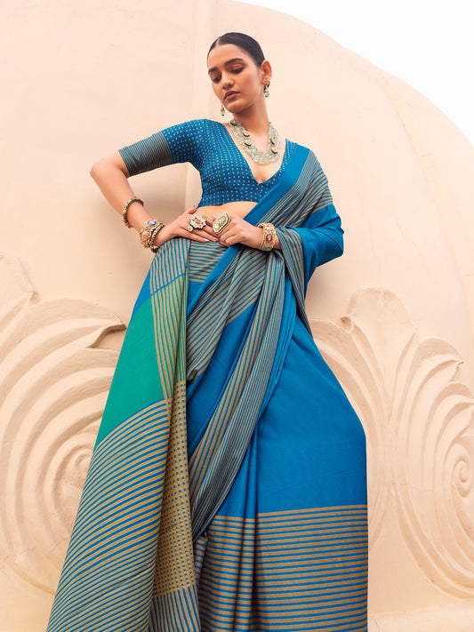 Teal Blue Silk Blend saree – detail view 1