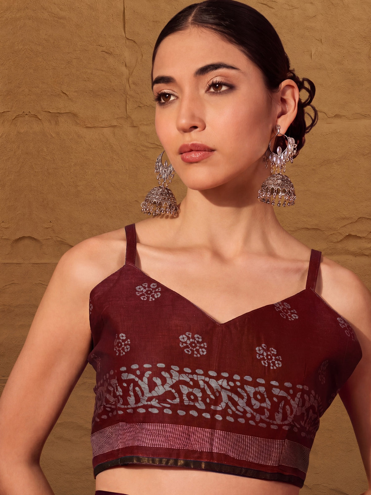 Maroon Cotton saree – detail view 4