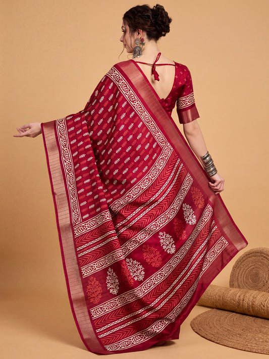 Red Silk Blend saree – detail view 1