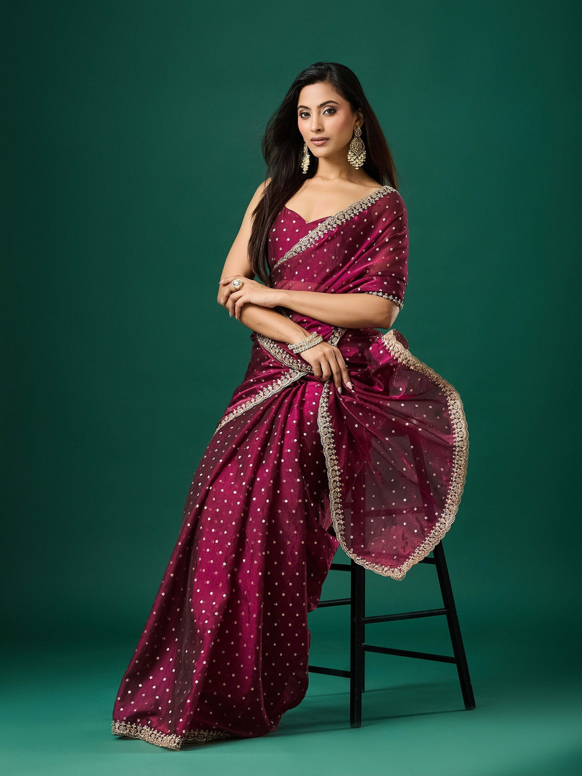 Wine Georgette saree – detail view 5