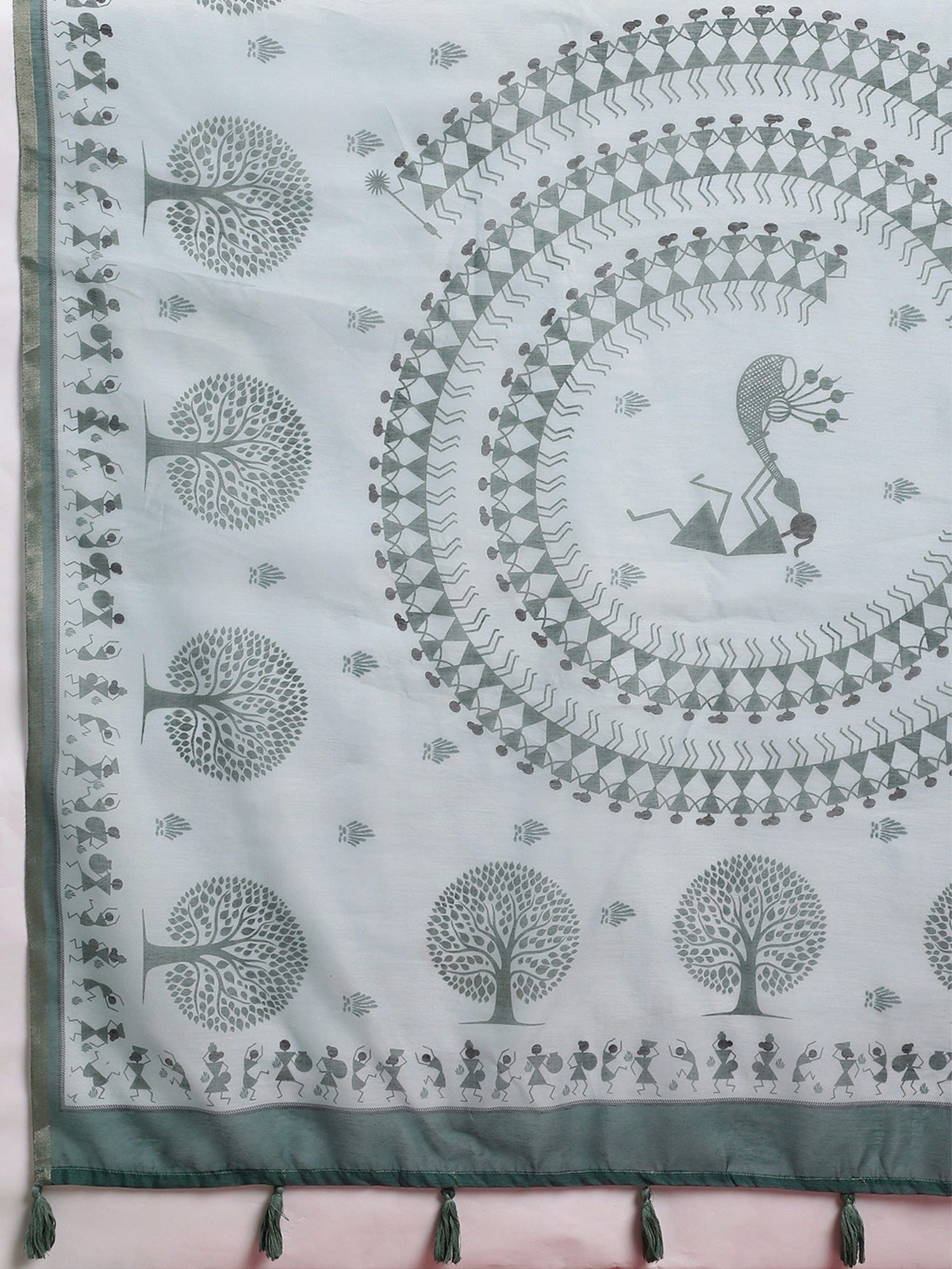 Grey Cotton Linen saree – detail view 5