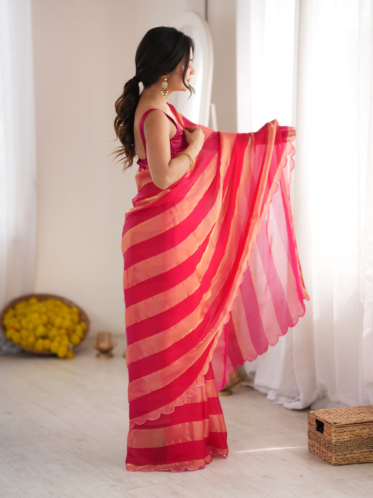 Pink Satin saree – detail view 2
