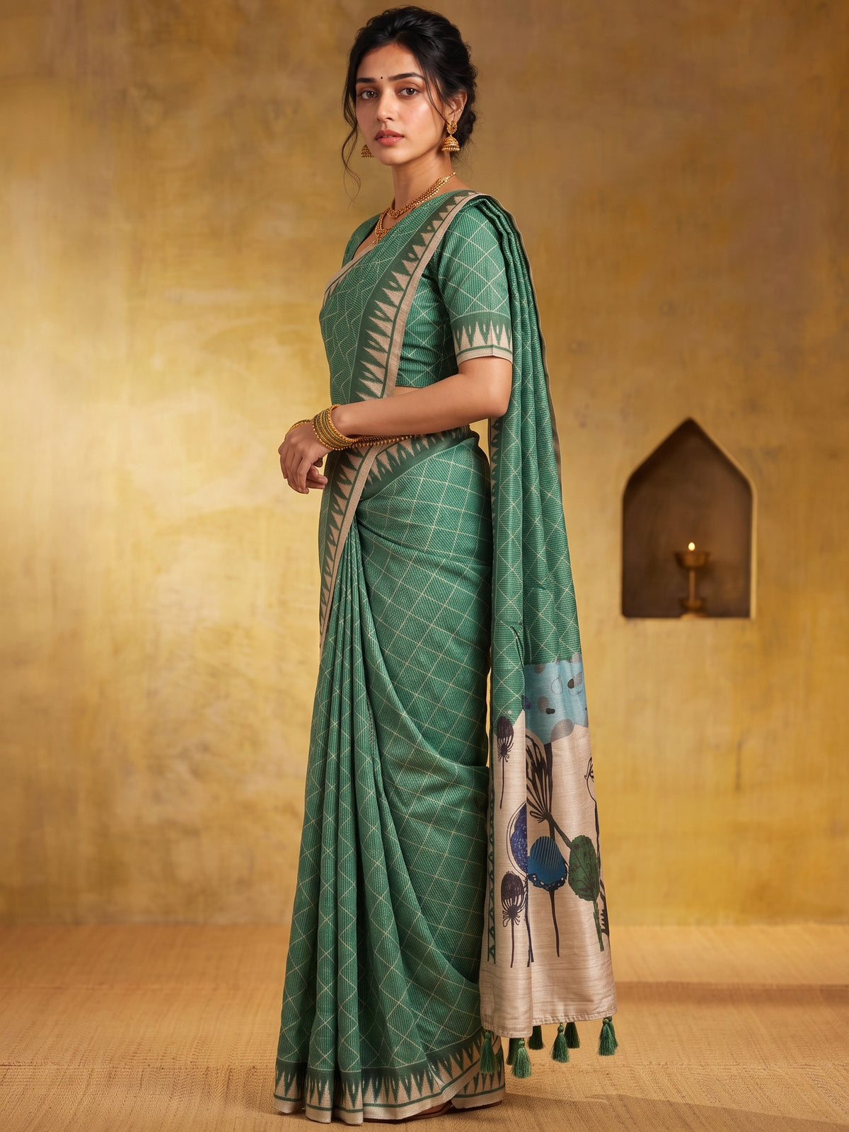 Light Green soft silk saree view 5