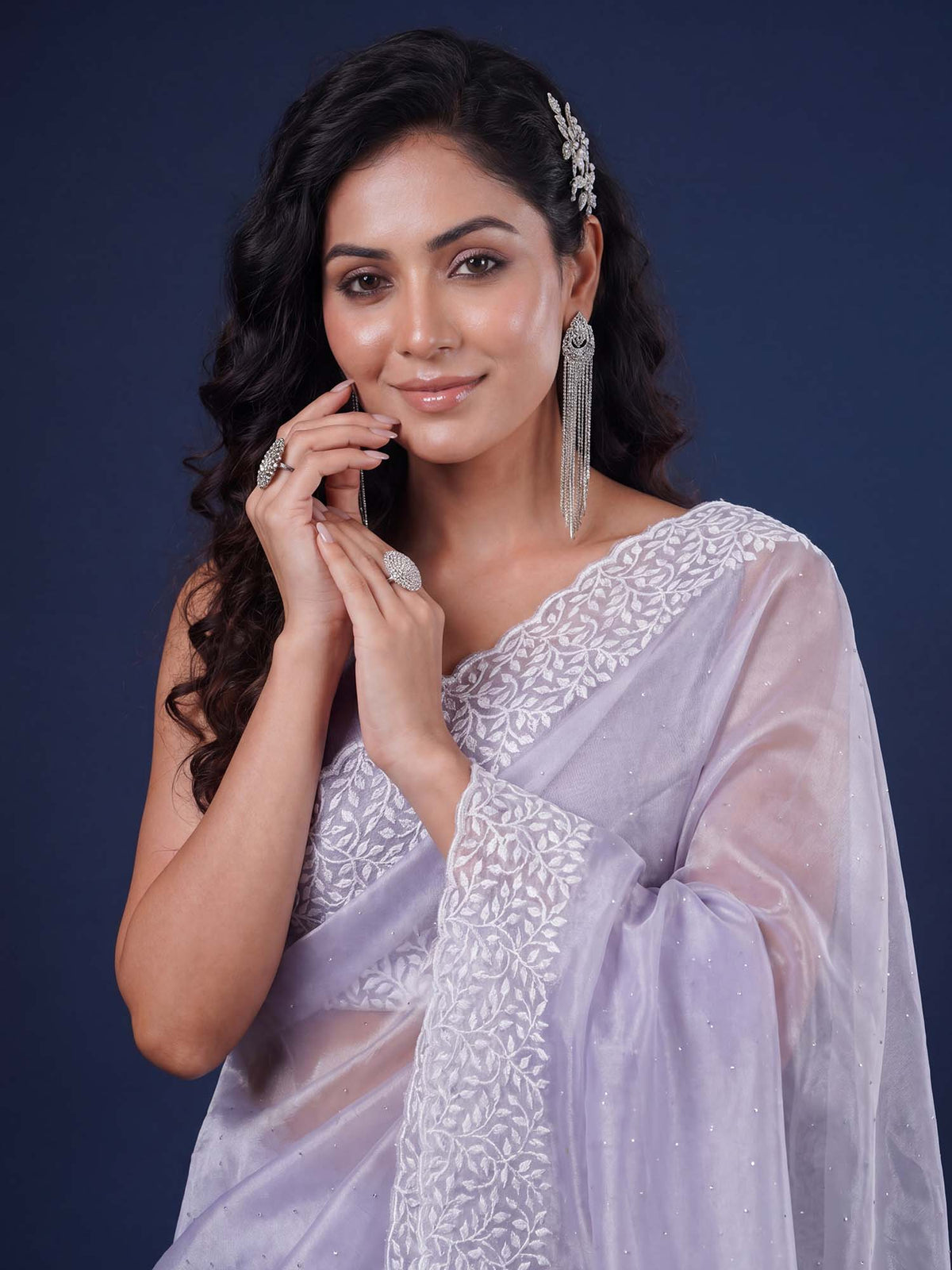 Lavender Organza saree – detail view 4