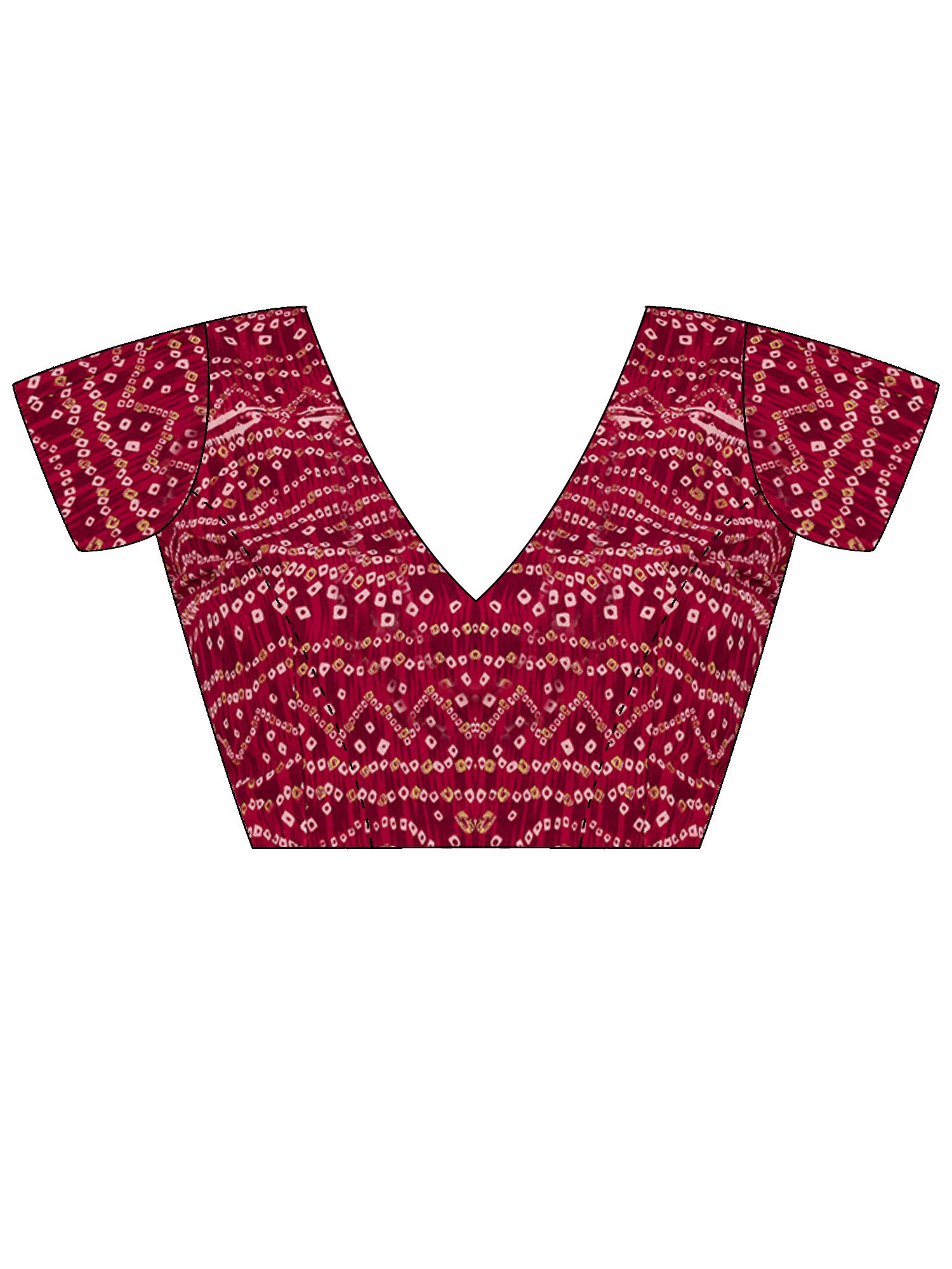Unstitched maroon vichitra silk blouse piece with bandhani design