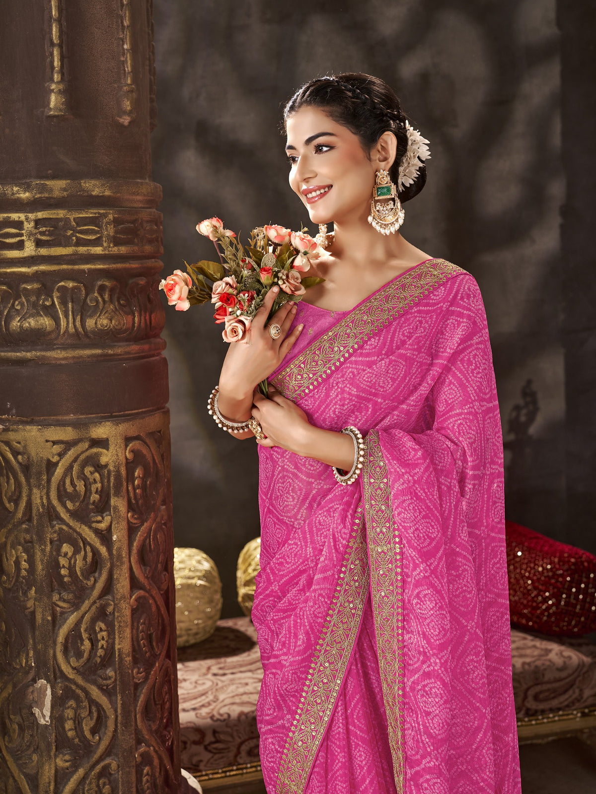 Pink Chiffon saree – detail view 4