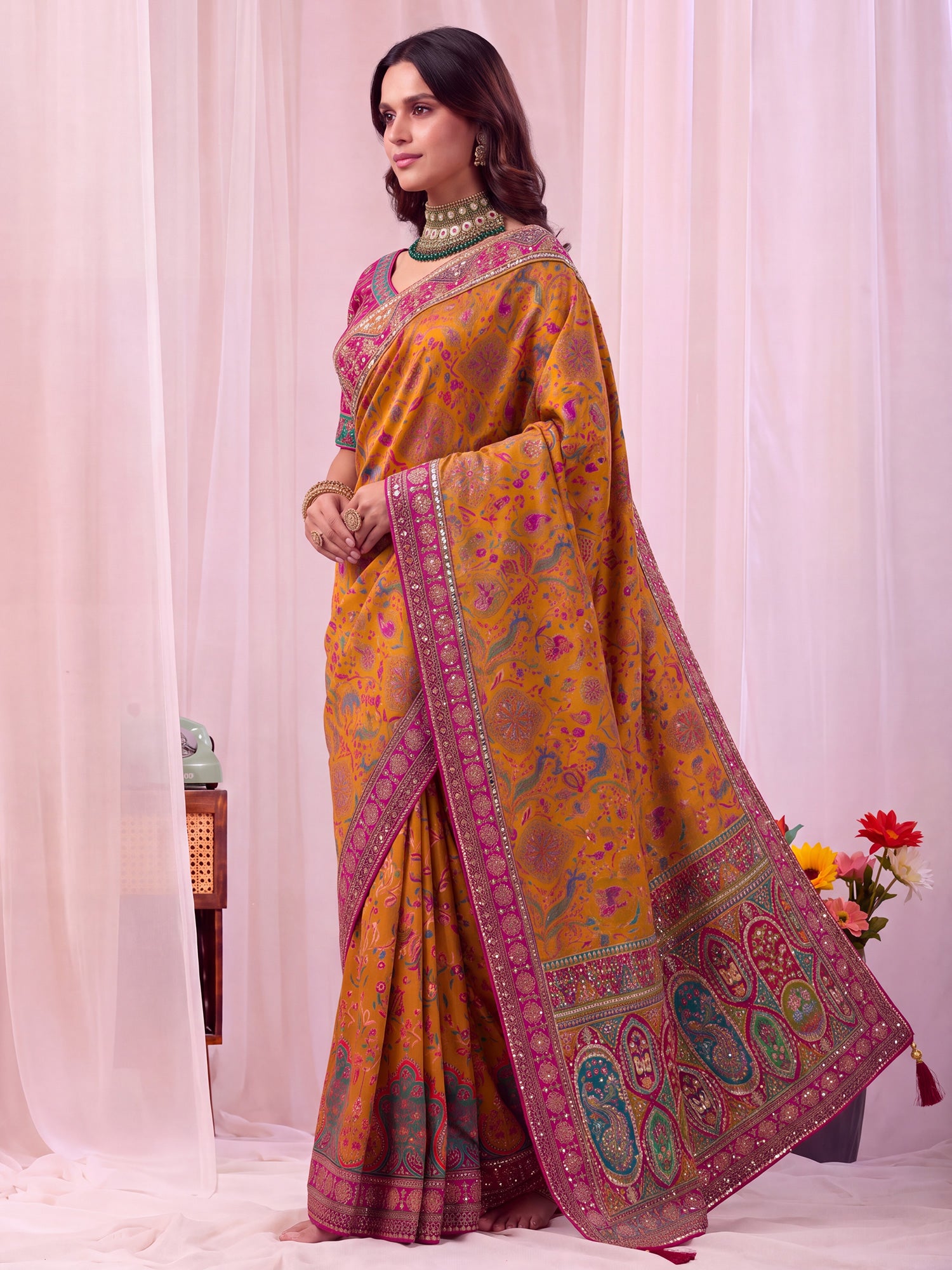 Mustard Silk Blend saree – detail view 2