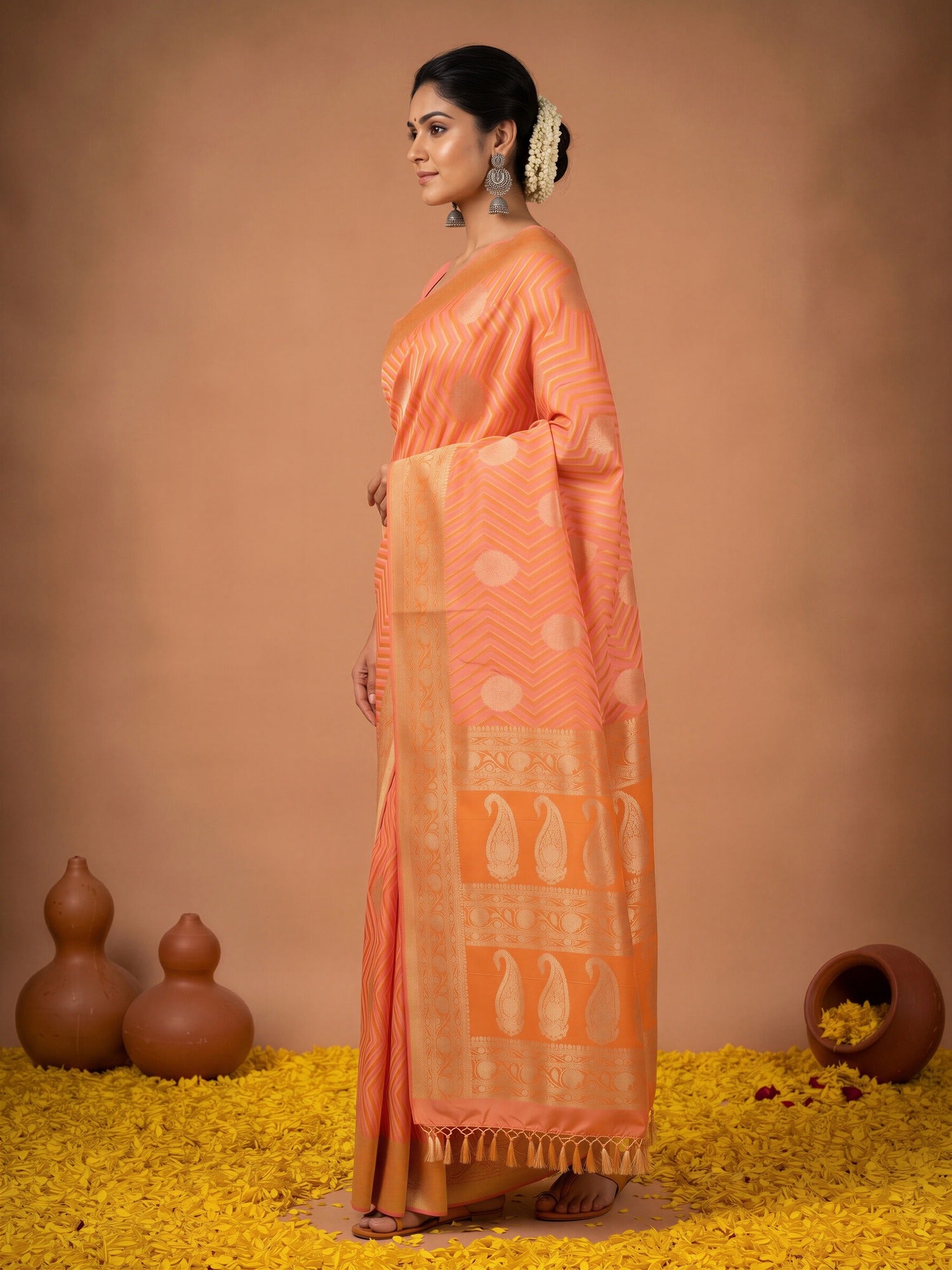 Peach Silk Blend saree – detail view 2