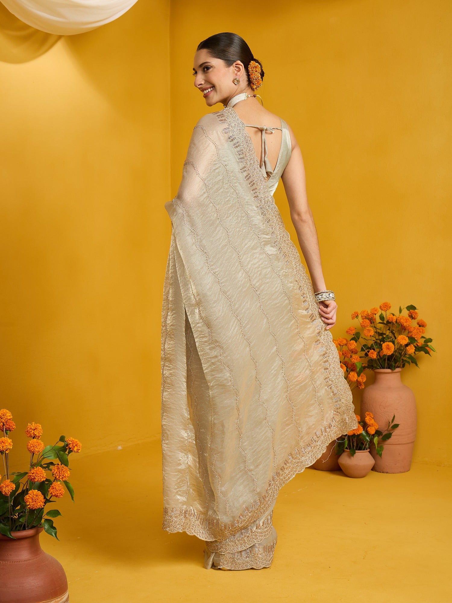 Light Green Satin Silk saree – detail view 6