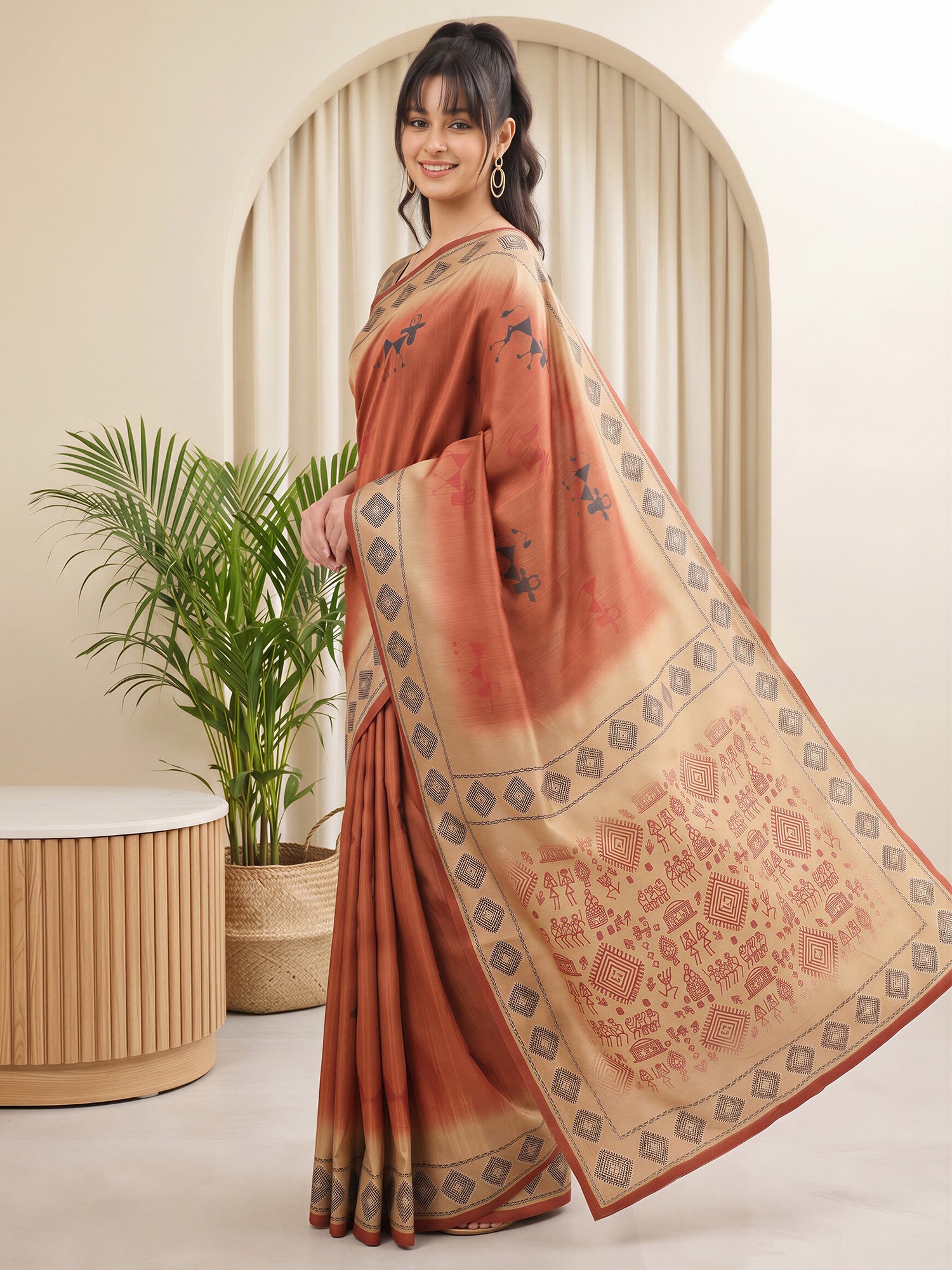 Rust Silk Blend saree – detail view 2
