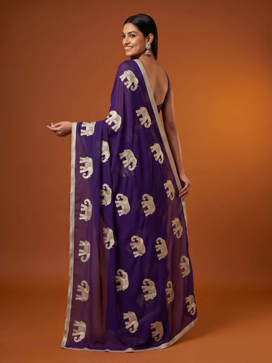 Purple Georgette saree – detail view 1