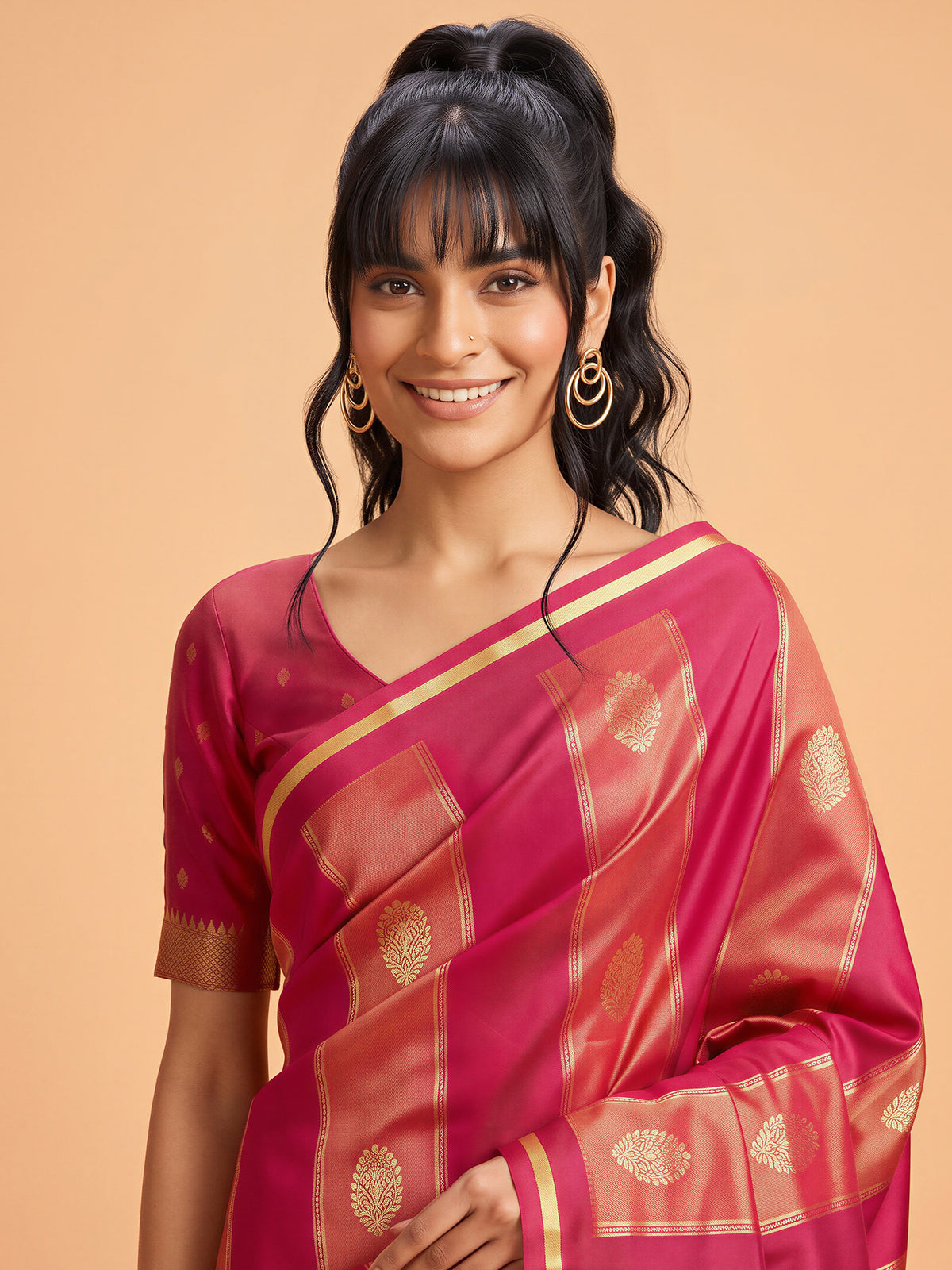 Red Satin saree – detail view 4