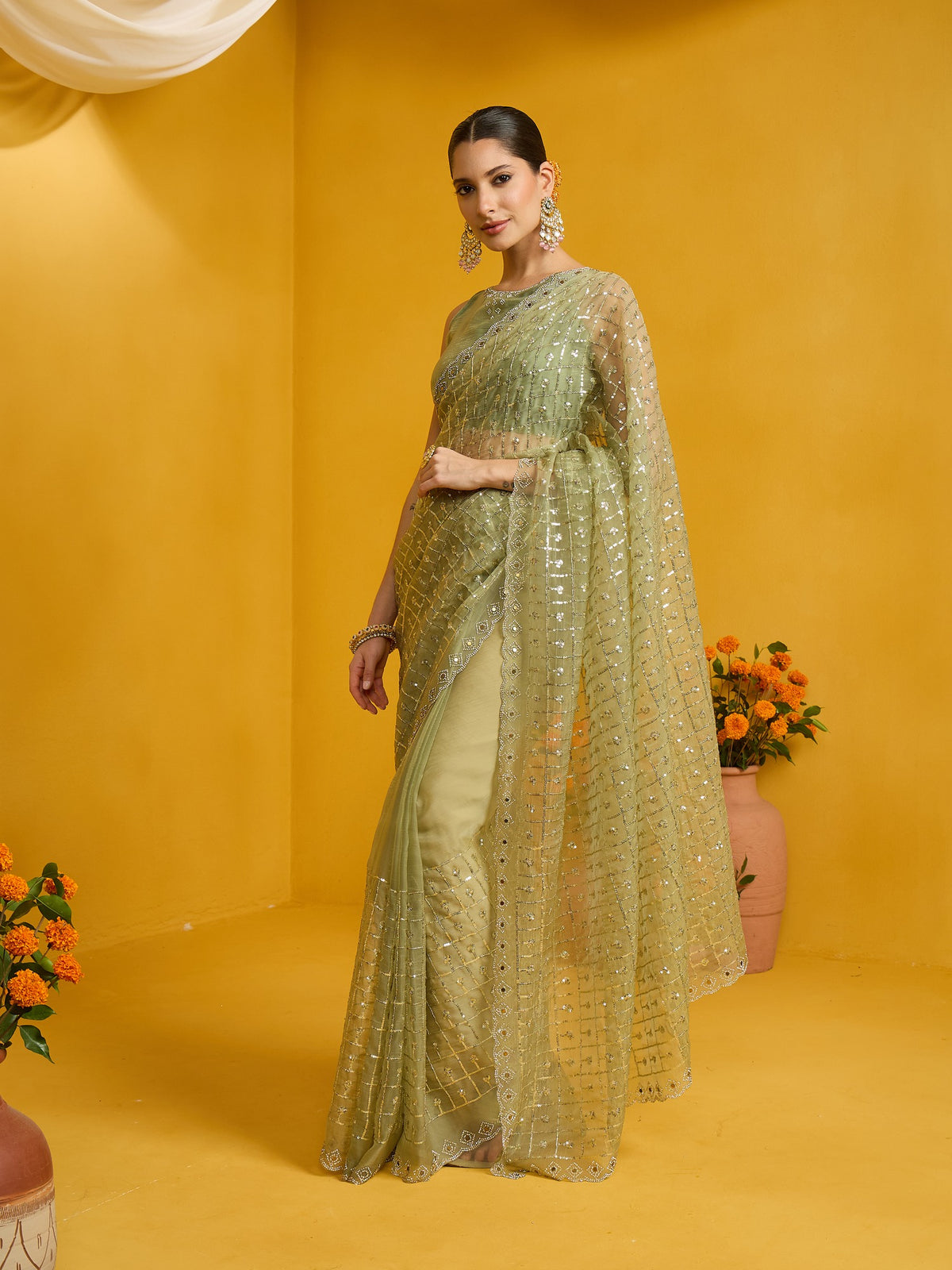 Mint Green Soft Silk saree – detail view 1
