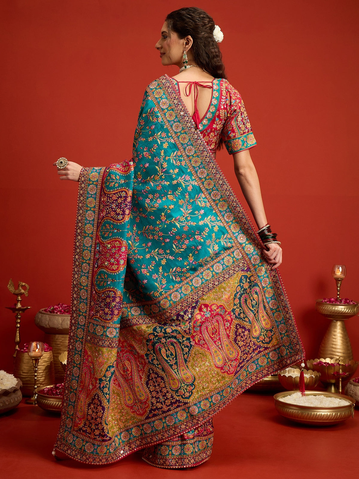 Aqua Blue Silk Blend saree – detail view 2