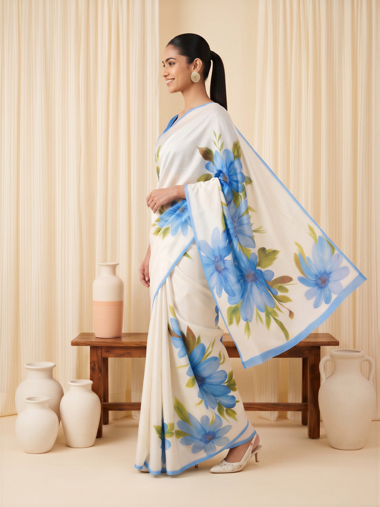 Light Blue Chiffon saree – detail view 2