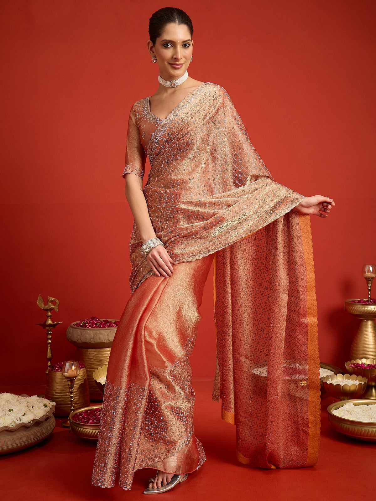 Peach Paper Silk saree – detail view 3