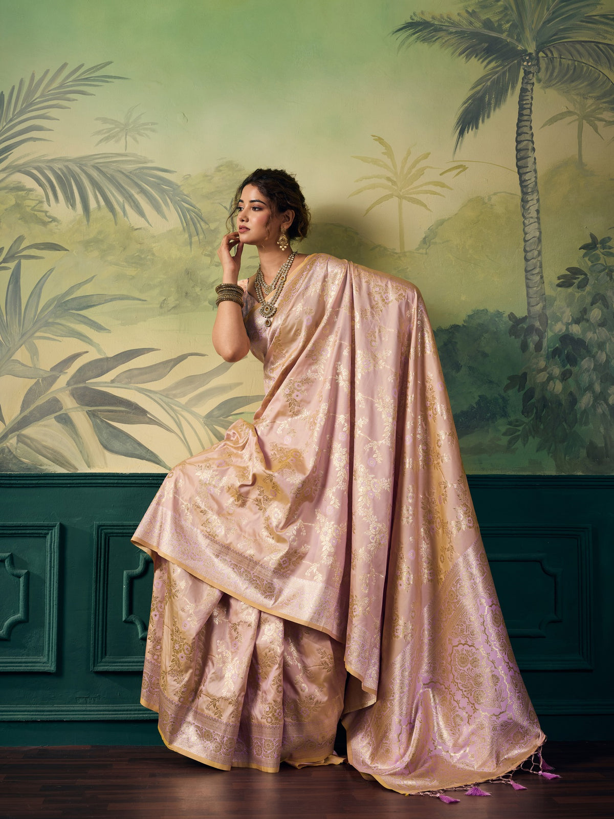 Rose Gold Banarasi Silk saree – detail view 2